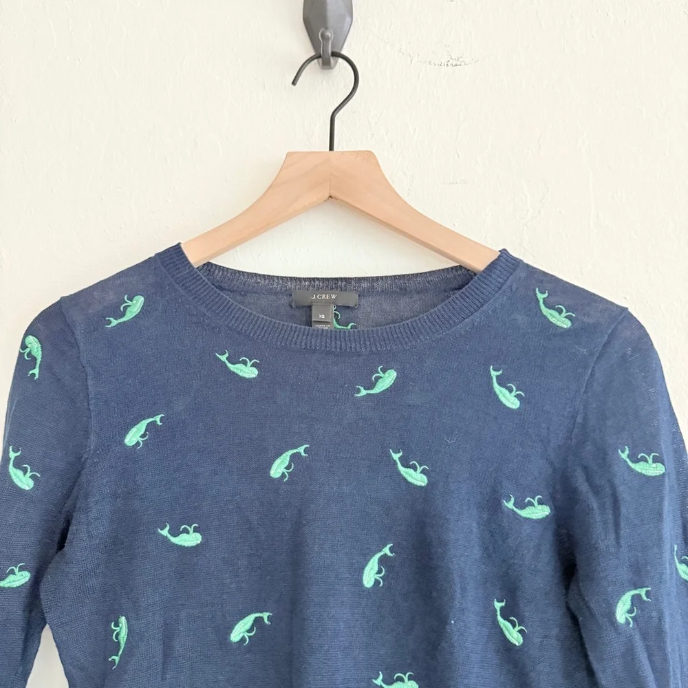 J. Crew Women's Blue/Green Whale Pattern Sweater Size XS